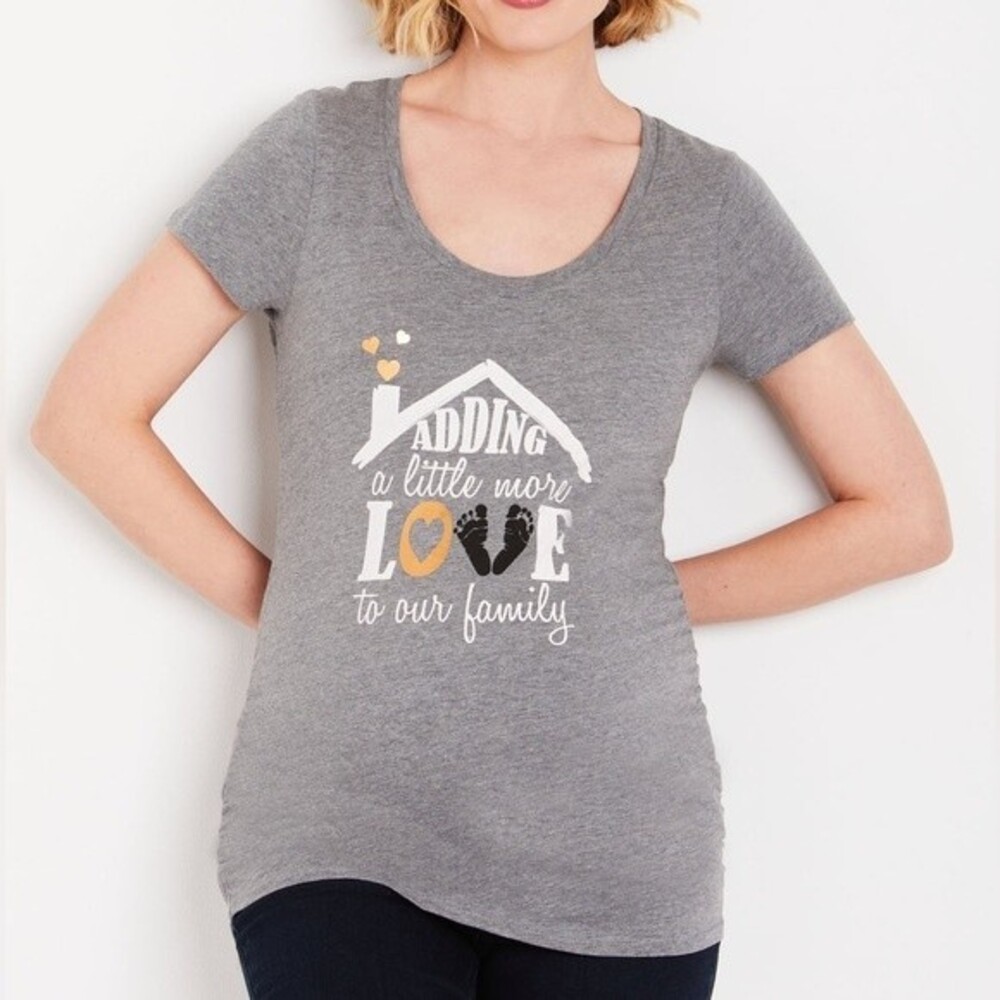 Adding a Little More Love Motherhood Maternity T-Shirt Gray Black Gold size XL